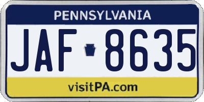 PA license plate JAF8635