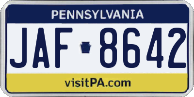 PA license plate JAF8642