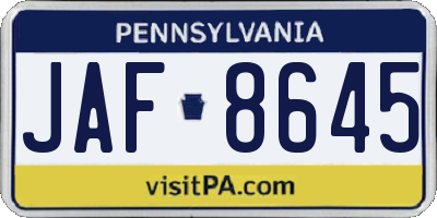PA license plate JAF8645