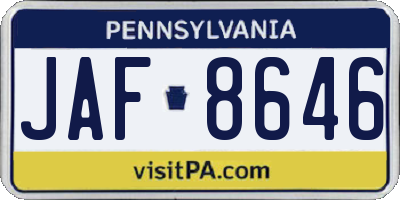 PA license plate JAF8646