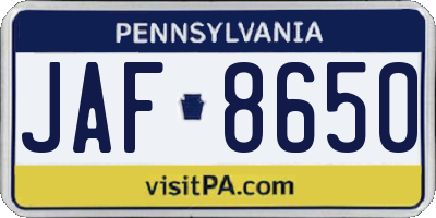 PA license plate JAF8650