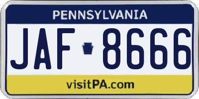 PA license plate JAF8666