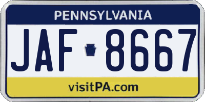 PA license plate JAF8667