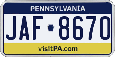PA license plate JAF8670