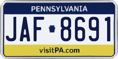 PA license plate JAF8691