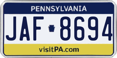 PA license plate JAF8694