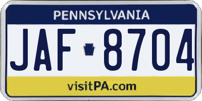PA license plate JAF8704