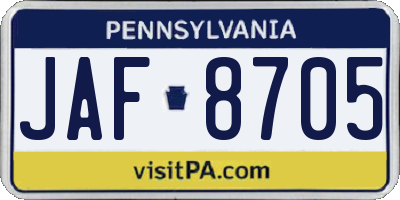 PA license plate JAF8705