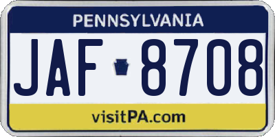 PA license plate JAF8708