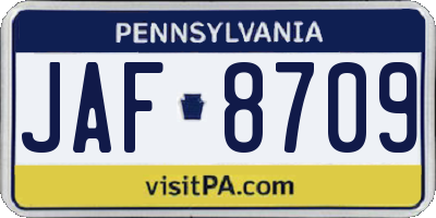 PA license plate JAF8709
