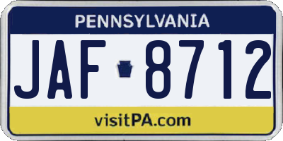 PA license plate JAF8712