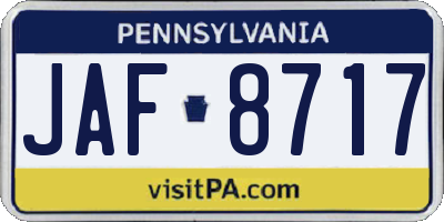 PA license plate JAF8717