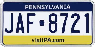 PA license plate JAF8721