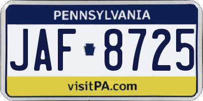 PA license plate JAF8725