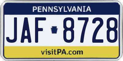 PA license plate JAF8728