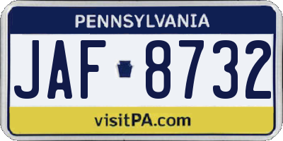PA license plate JAF8732