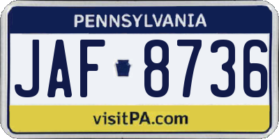 PA license plate JAF8736