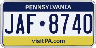 PA license plate JAF8740