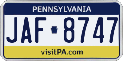 PA license plate JAF8747