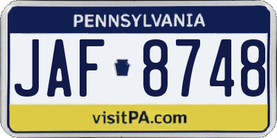 PA license plate JAF8748