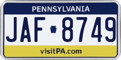 PA license plate JAF8749