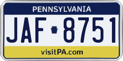 PA license plate JAF8751