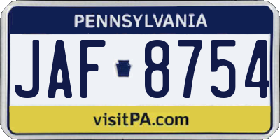 PA license plate JAF8754