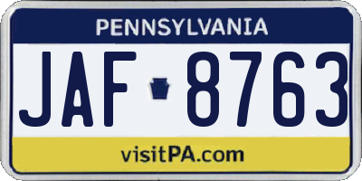 PA license plate JAF8763