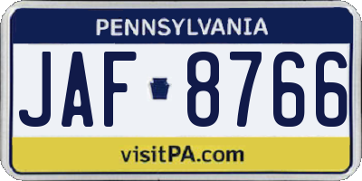 PA license plate JAF8766