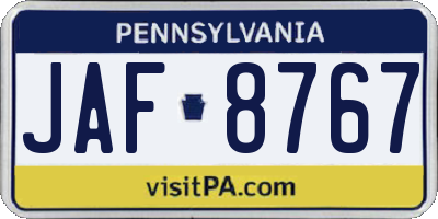 PA license plate JAF8767