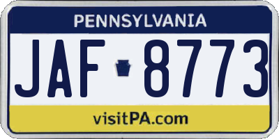PA license plate JAF8773