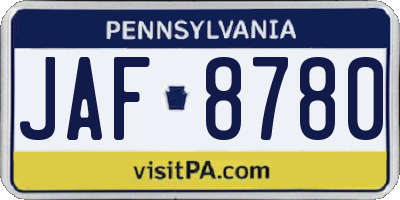 PA license plate JAF8780