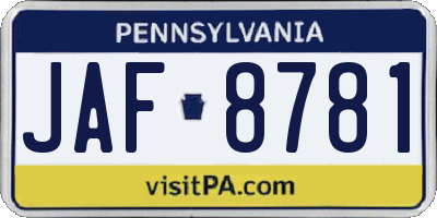PA license plate JAF8781