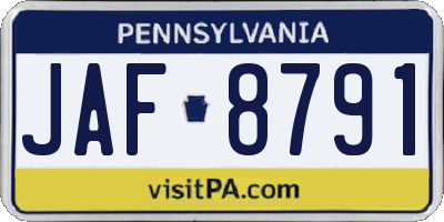 PA license plate JAF8791