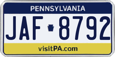 PA license plate JAF8792