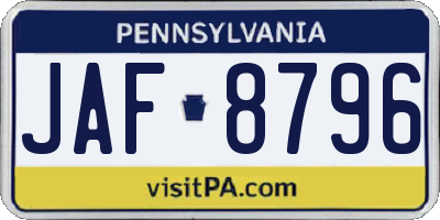 PA license plate JAF8796