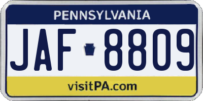 PA license plate JAF8809