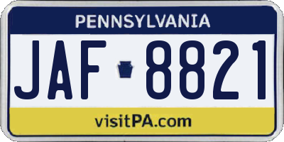 PA license plate JAF8821