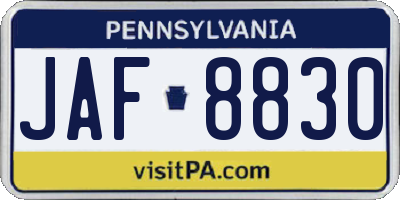 PA license plate JAF8830