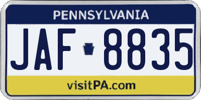 PA license plate JAF8835