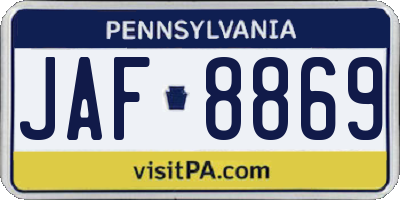 PA license plate JAF8869