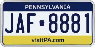PA license plate JAF8881