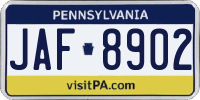 PA license plate JAF8902