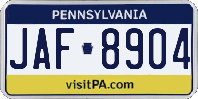 PA license plate JAF8904