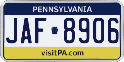PA license plate JAF8906