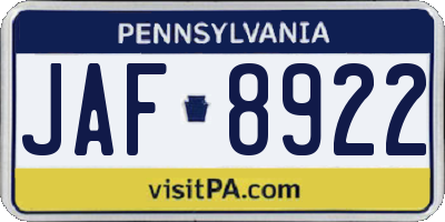 PA license plate JAF8922
