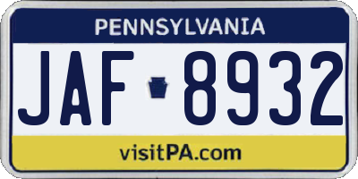 PA license plate JAF8932