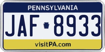 PA license plate JAF8933