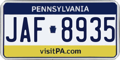 PA license plate JAF8935