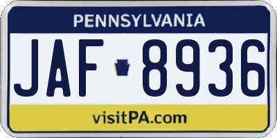 PA license plate JAF8936